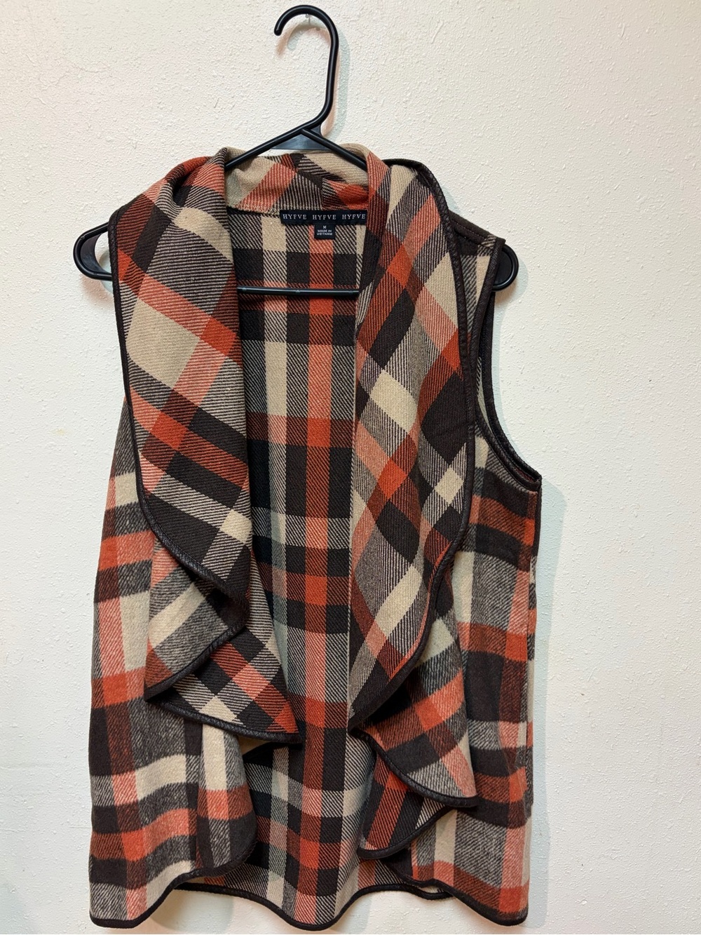 HYFVE Plaid Open-Front Vest - Rust, Black & Cream